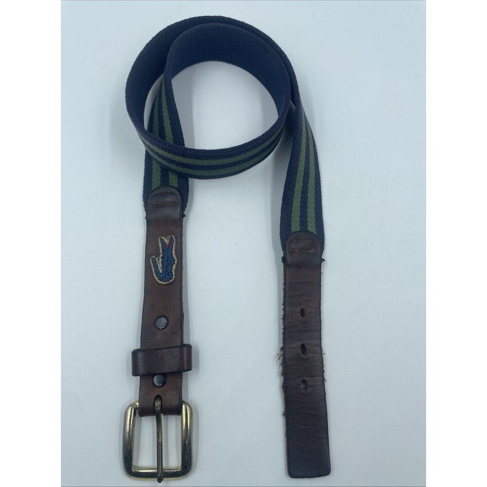 VINTAGE 1980s Lacoste Belt Men Size 34 Navy/ Green Striped Preppy Y2K Golf